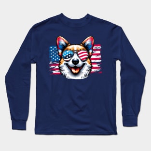 Corgi dog Sunglasses American Flag 4th of July Long Sleeve T-Shirt